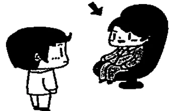Scene: A man standing next to a woman sitting in a dark armchair. An arrow points to the standing man — from the JLPT N3 July 2010 listening section