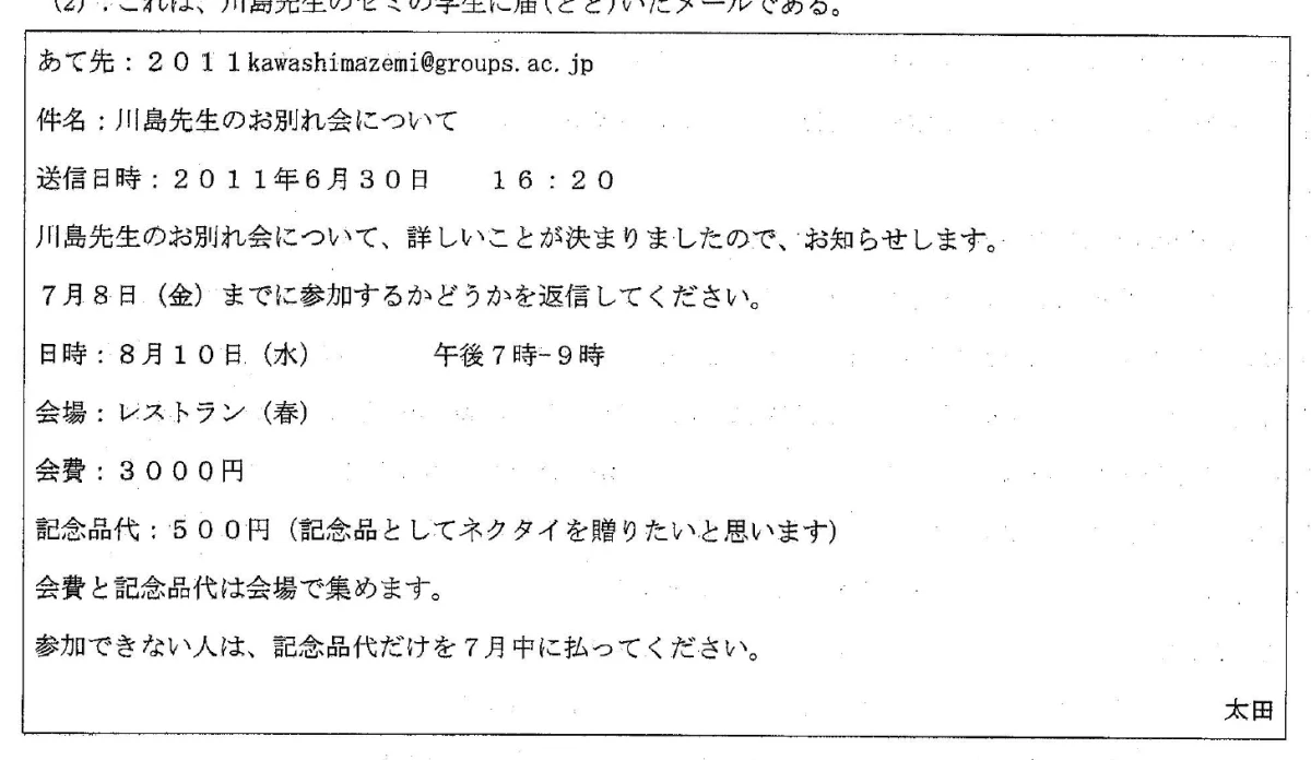 Figure from a reading passage in the JLPT N3 July 2011 exam paper