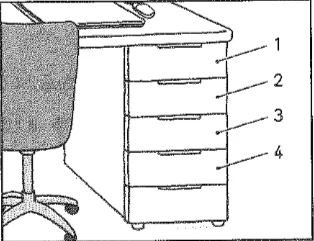 Scene: A desk with four drawers and a chair — from the JLPT N4 2018 listening section
